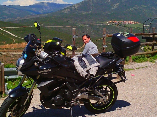 El Atazar north of Madrid - Christophers first ride as a pillion. Now he'll return to Spain as a biker
