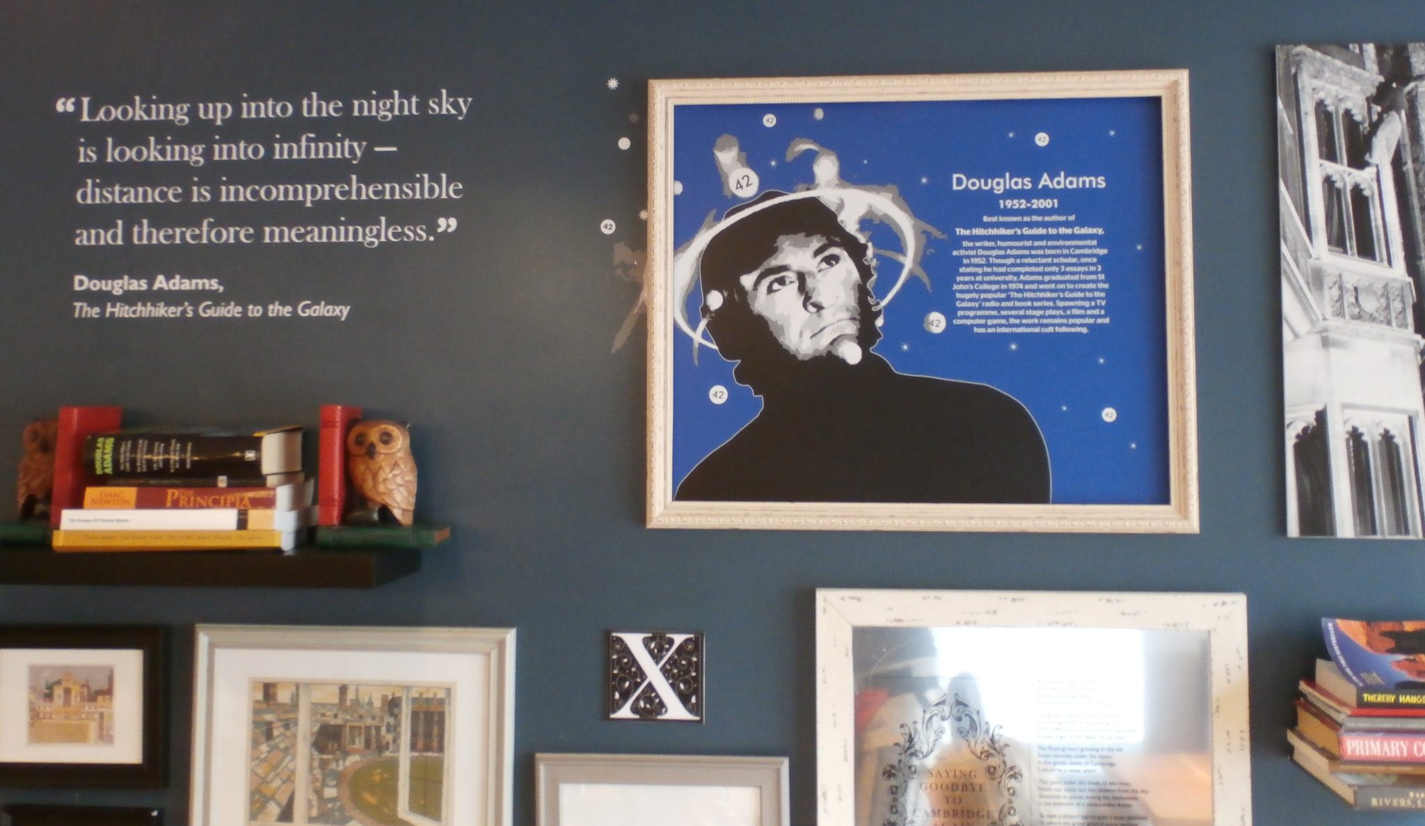 The Douglas Adams' display at the YHA hostel in Cambridge