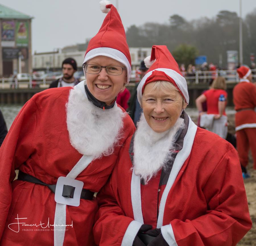 Super happy to have been able to inspire Sheonagh to join me for Chase the Pudding santa race on Weymouth beach. Photo courtesy Frances Underwood