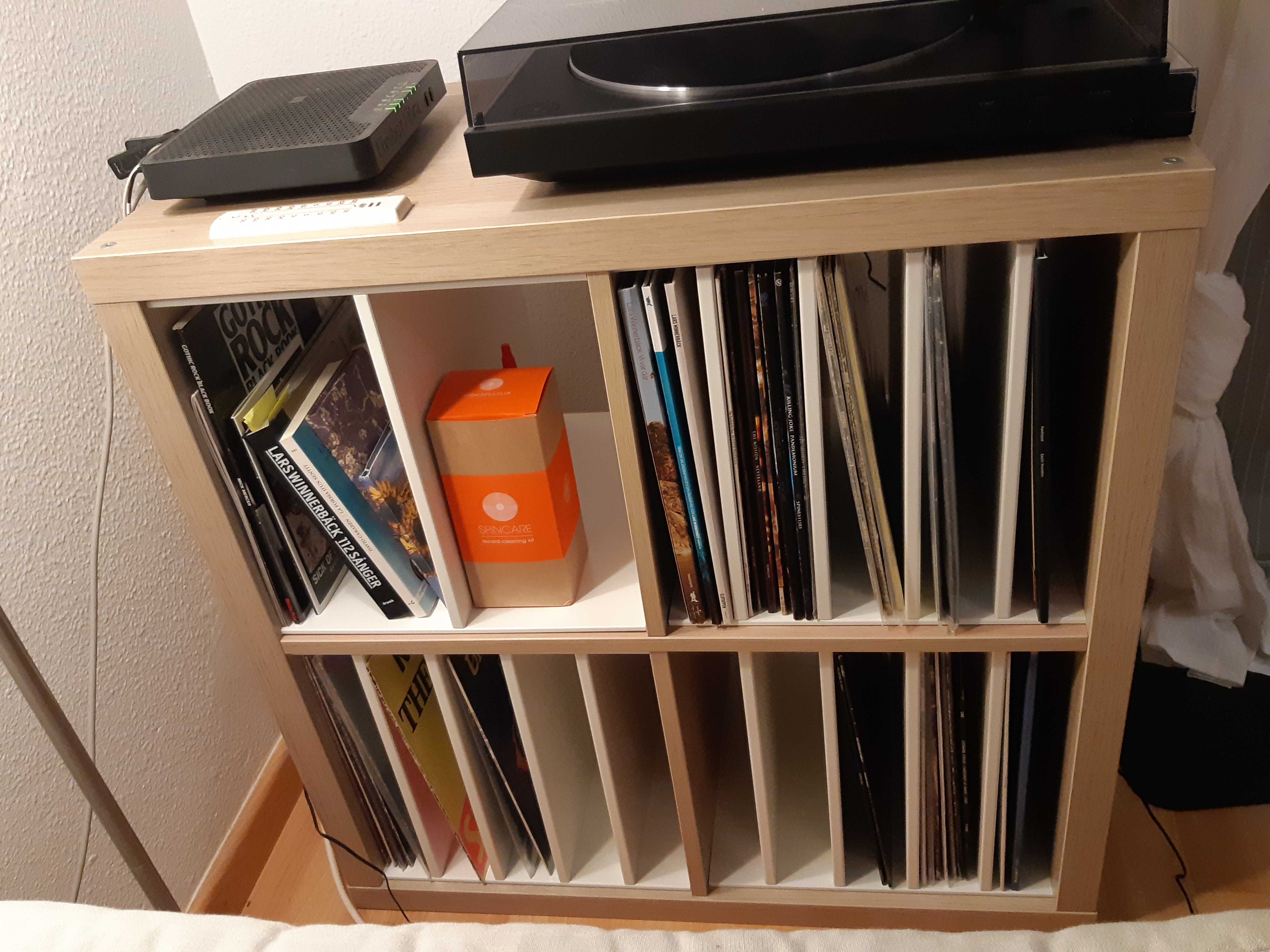 Vinyl player and Kallax storage shelf